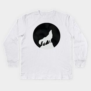 howling at the moon wolf Kids Long Sleeve T-Shirt